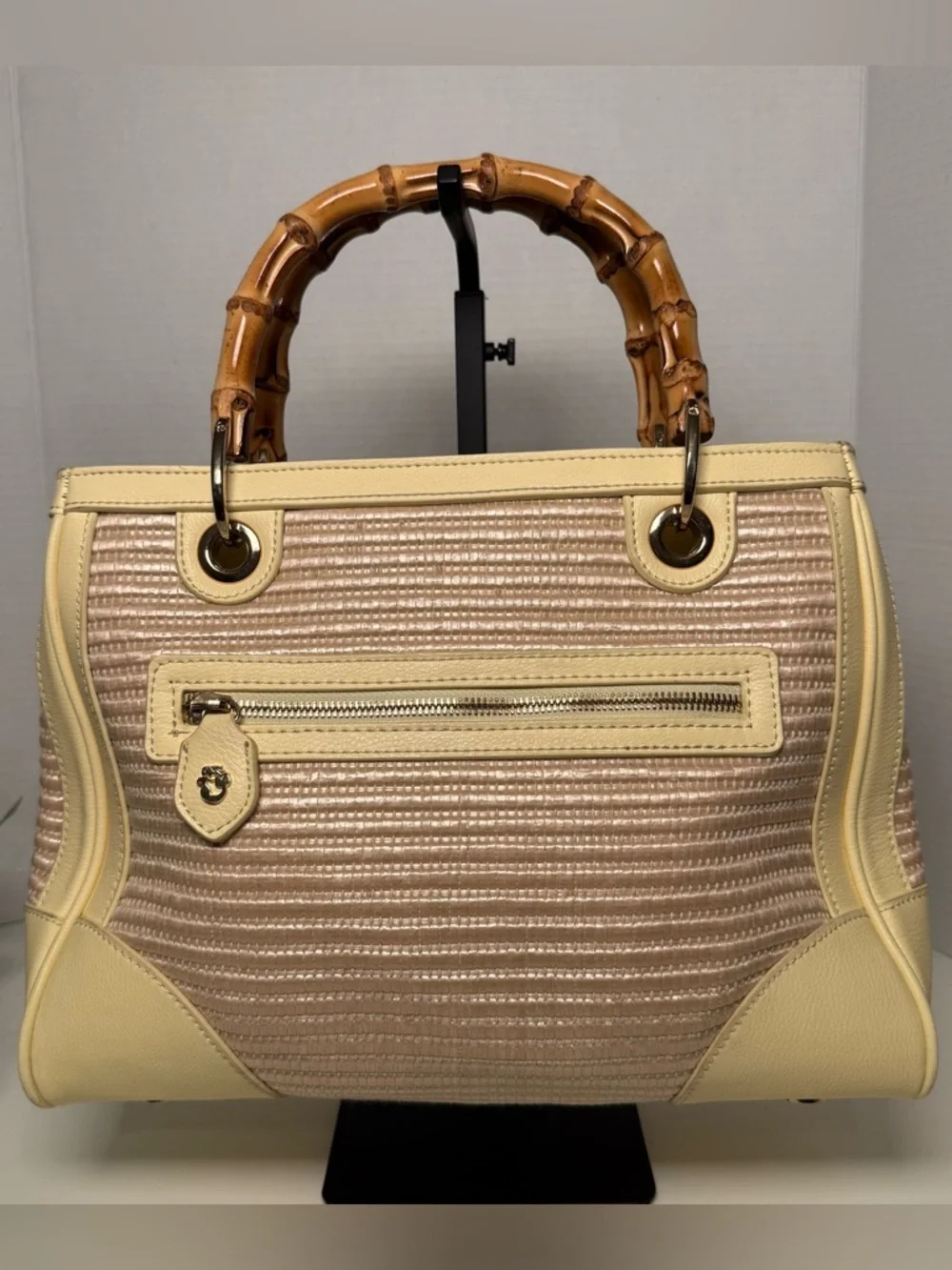 Spartina 449 Pearl Bamboo Chic Satchel Straw Woven Handbag